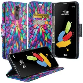 LG K7, LG Tribute 5, LG Treasure Case Wallet Case, Wrist Strap [Kickstand] Pu Leather Wallet Case with ID & Credit Card Slots - Rainbow Flower