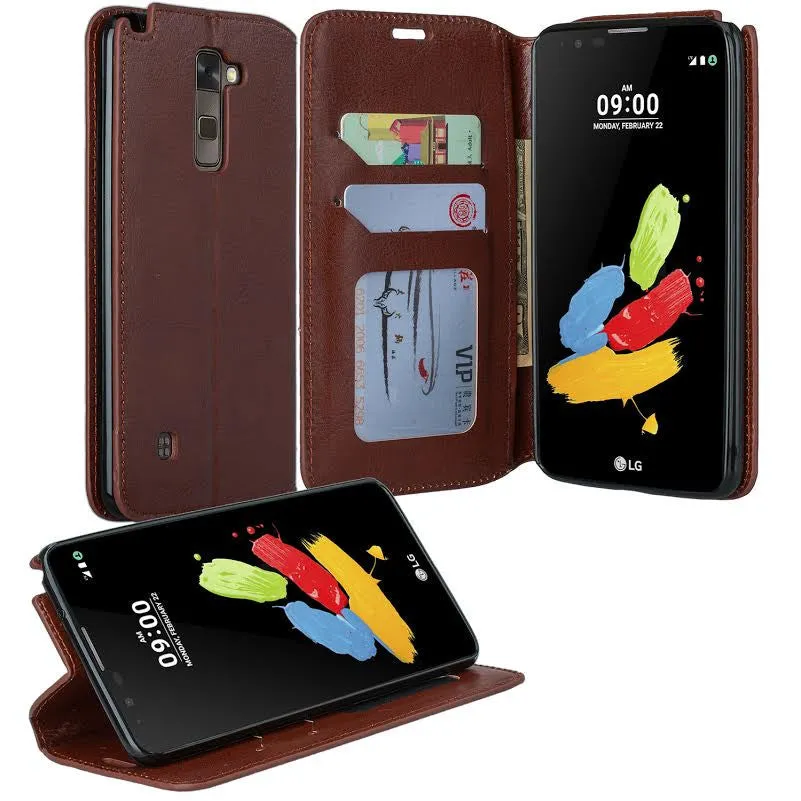 LG Stylo 2 Plus Case, LG Stylo 2 Plus Wallet Case [Kickstand] Pu Leather Wallet Case w/ ID & Card Slots & Money Pocket - Brown