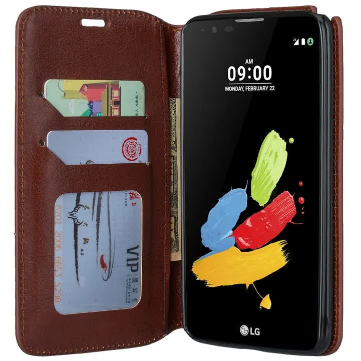 LG Stylo 2 Plus Case, LG Stylo 2 Plus Wallet Case [Kickstand] Pu Leather Wallet Case w/ ID & Card Slots & Money Pocket - Brown