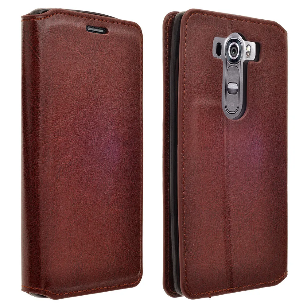 LG V10 Case, Magnetic Fold[Kickstand] Pu Leather Wallet Case with ID & Credit Card Slots for LG V10 - Brown