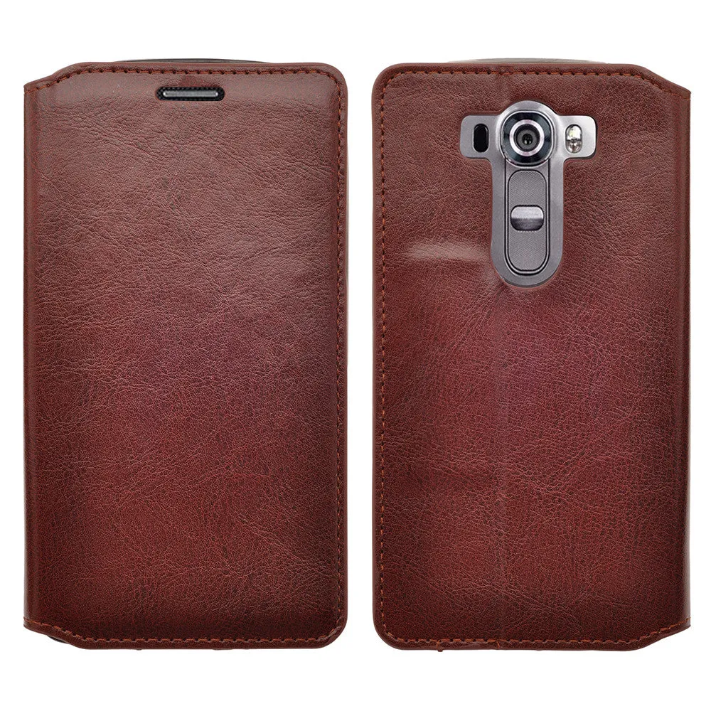 LG V10 Case, Magnetic Fold[Kickstand] Pu Leather Wallet Case with ID & Credit Card Slots for LG V10 - Brown