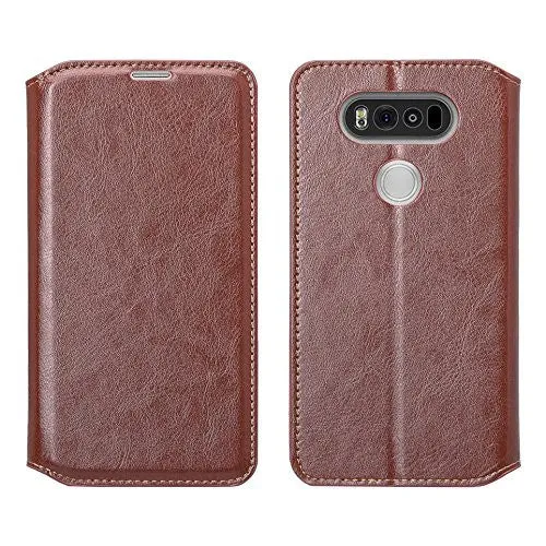 LG V20 Case, Pu Leather Magnetic Fold Wallet Case with ID & Card Slots for LG V20 - Brown