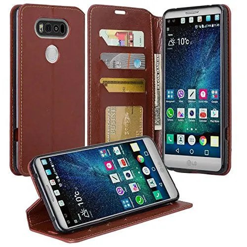 LG V20 Case, Pu Leather Magnetic Fold Wallet Case with ID & Card Slots for LG V20 - Brown