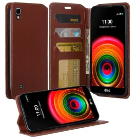 LG X Power Case, Magnetic Fold[Kickstand] Pu Leather Wallet Case with ID & Credit Card Slots for LG X Power - Brown