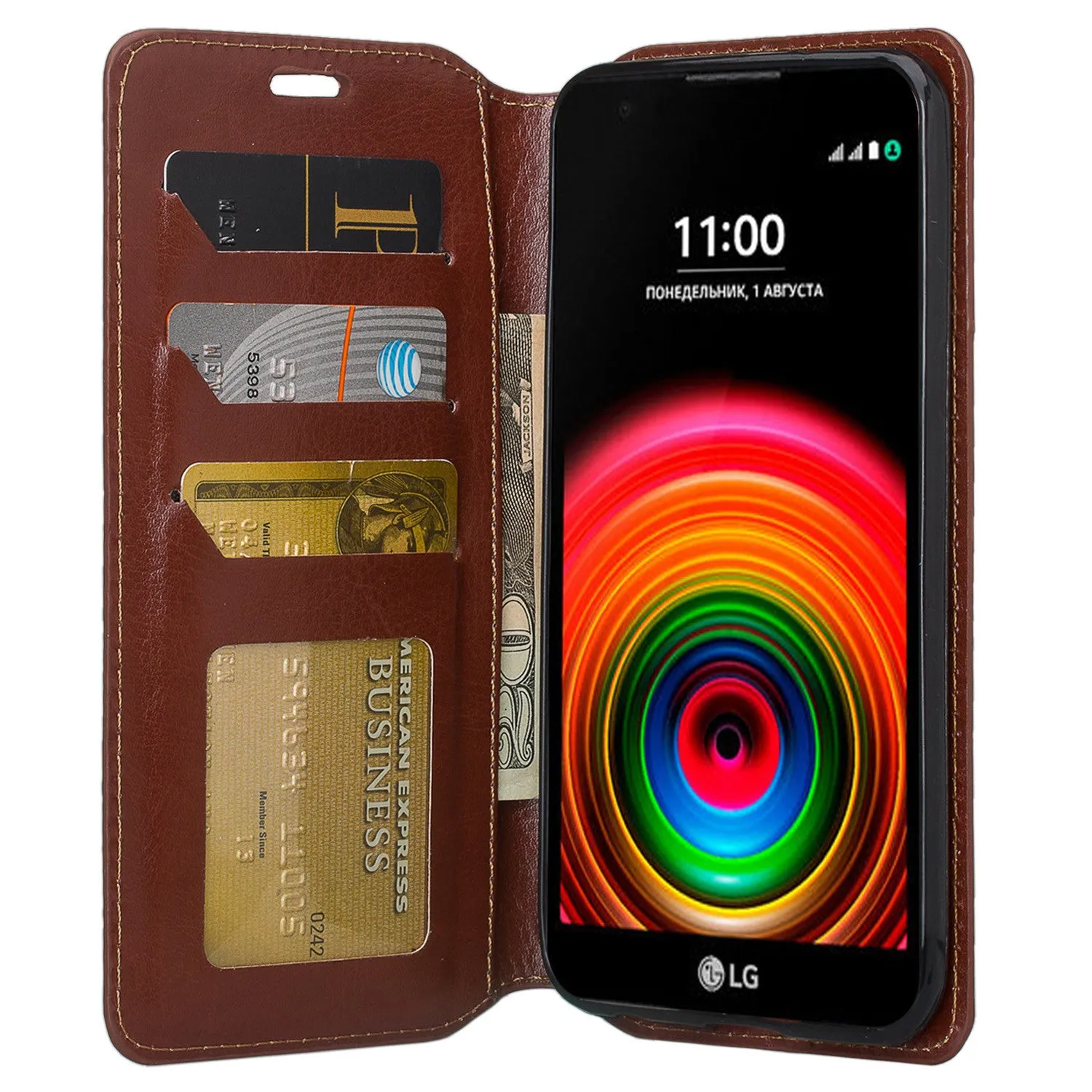 LG X Power Case, Magnetic Fold[Kickstand] Pu Leather Wallet Case with ID & Credit Card Slots for LG X Power - Brown