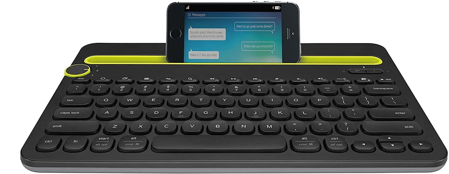 Logitech Keyboard K480 Bluetooth Multi-Device Portable Wireless Keyboard with Integrated Stand Phone Holder - Works with Windows and Mac Computers, Android and iOS Tablets and Smartphones (Black)