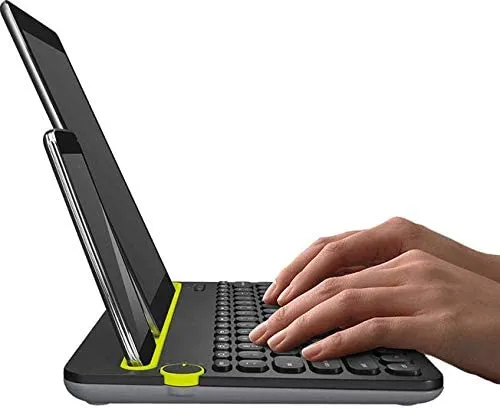 Logitech Keyboard K480 Bluetooth Multi-Device Portable Wireless Keyboard with Integrated Stand Phone Holder - Works with Windows and Mac Computers, Android and iOS Tablets and Smartphones (Black)