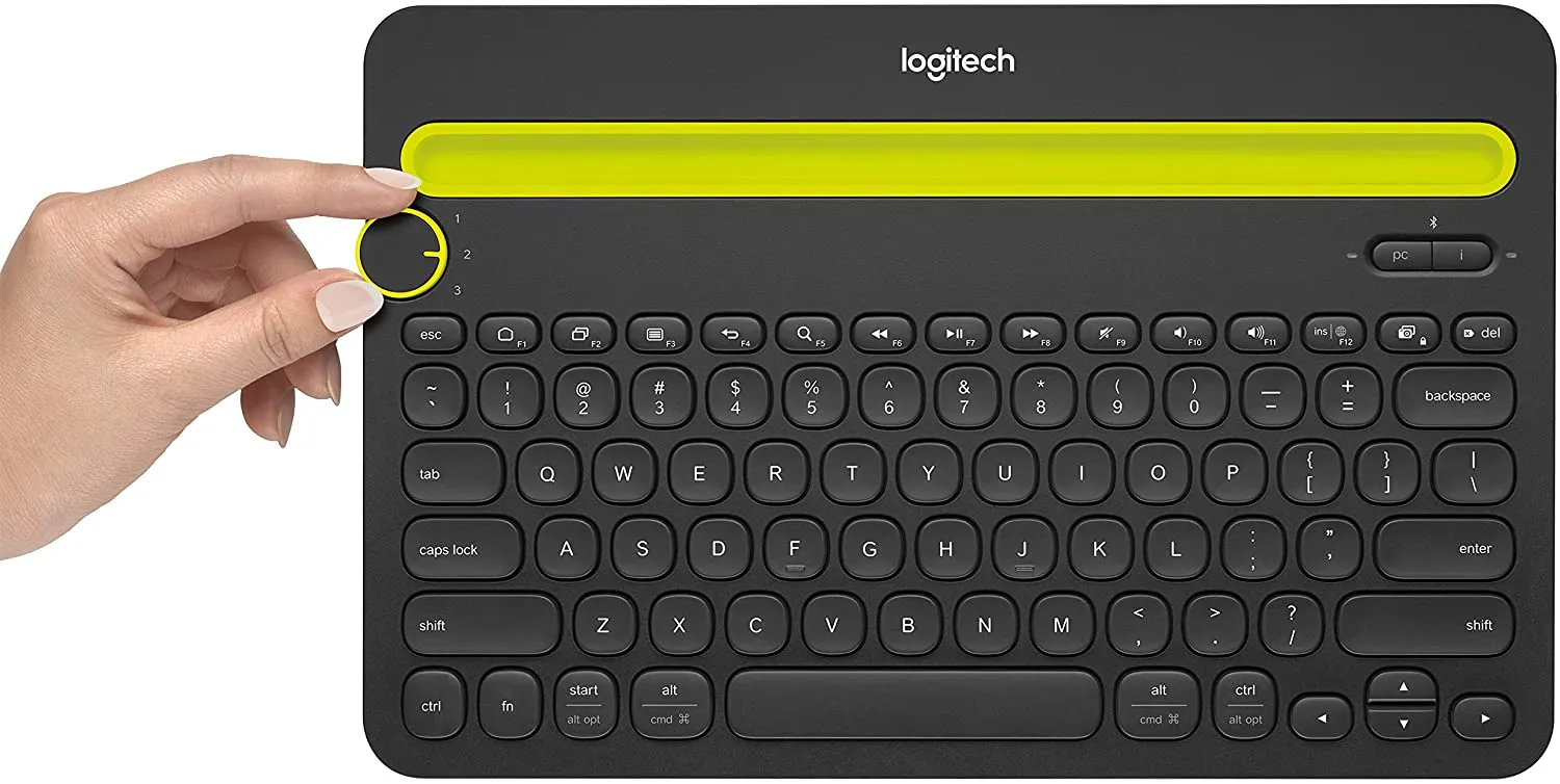 Logitech Keyboard K480 Bluetooth Multi-Device Portable Wireless Keyboard with Integrated Stand Phone Holder - Works with Windows and Mac Computers, Android and iOS Tablets and Smartphones (Black)