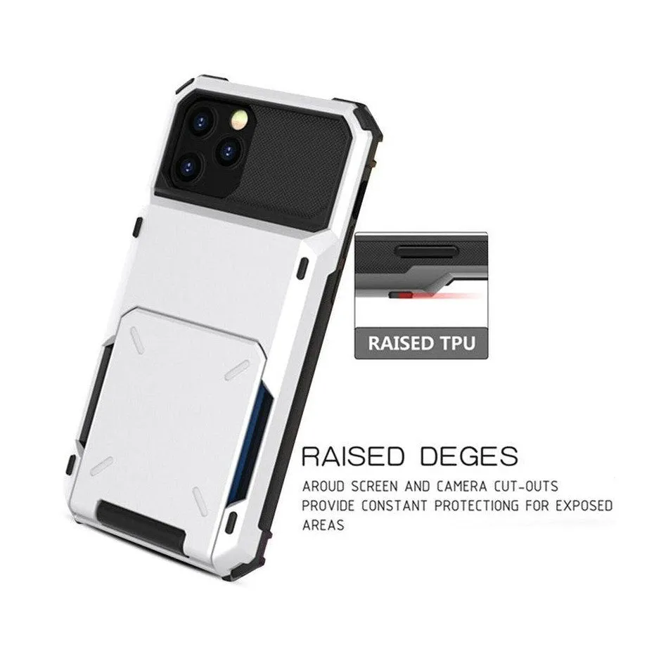 Luxurious Hard Rugged Case w/- Card Slots for iPhone 13 Pro Max - White