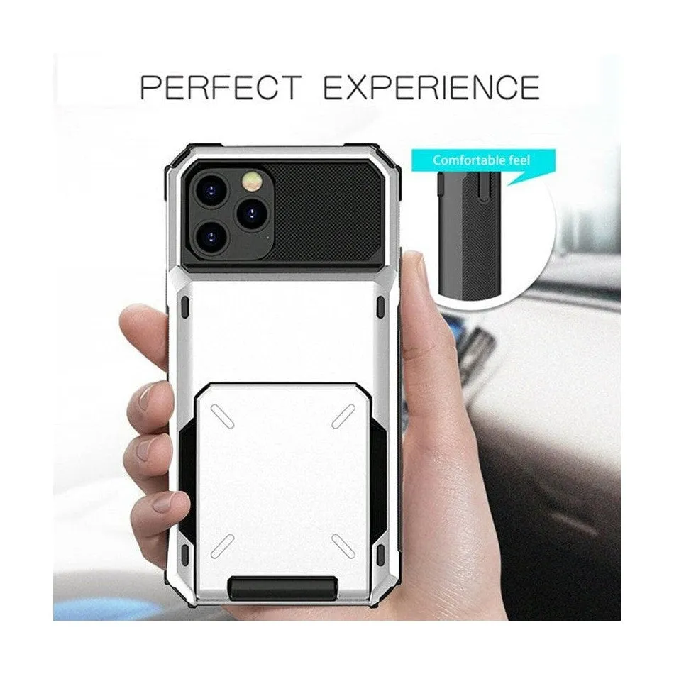 Luxurious Hard Rugged Case w/- Card Slots for iPhone 13 Pro Max - White