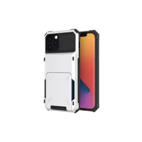 Luxurious Hard Rugged Case w/- Card Slots for iPhone 13 Pro Max - White