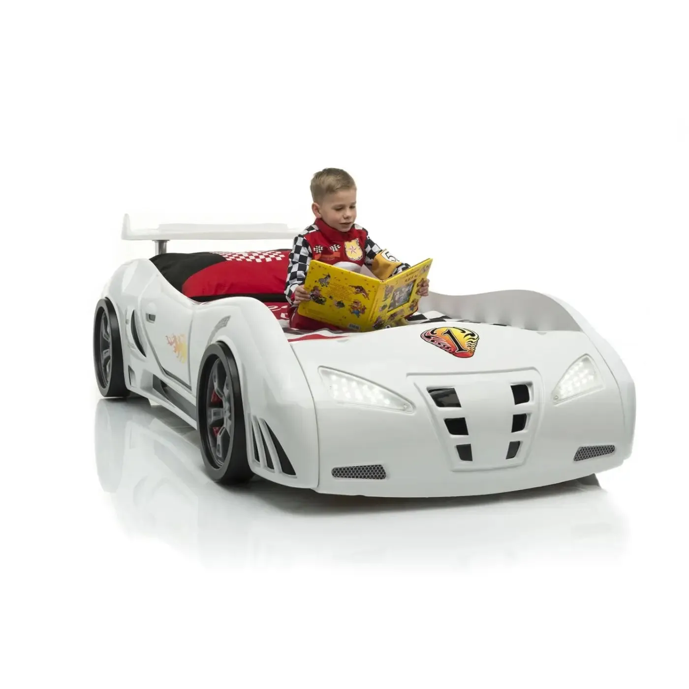 M3 Infiniti Race Car Bed for Kids w/LEDs, Sound effects and Free Mattress