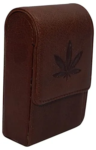 Marijuana Leaf Genuine Leather Cigarette Box Anti-Scratch Protective Storage Case with Lighter Holder