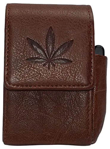 Marijuana Leaf Genuine Leather Cigarette Box Anti-Scratch Protective Storage Case with Lighter Holder