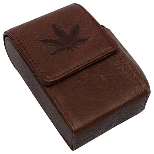 Marijuana Leaf Genuine Leather Cigarette Box Anti-Scratch Protective Storage Case with Lighter Holder