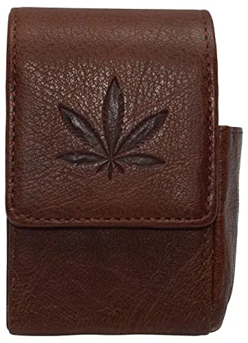 Marijuana Leaf Genuine Leather Cigarette Box Anti-Scratch Protective Storage Case with Lighter Holder