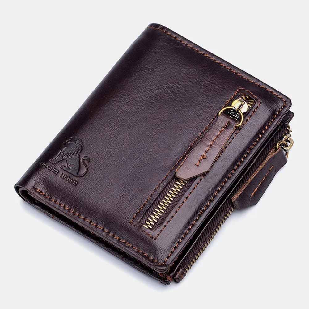 Men Bifold Leather Wallets Hasp Short Large Capacity Coin Purse Card Holder Cowhide