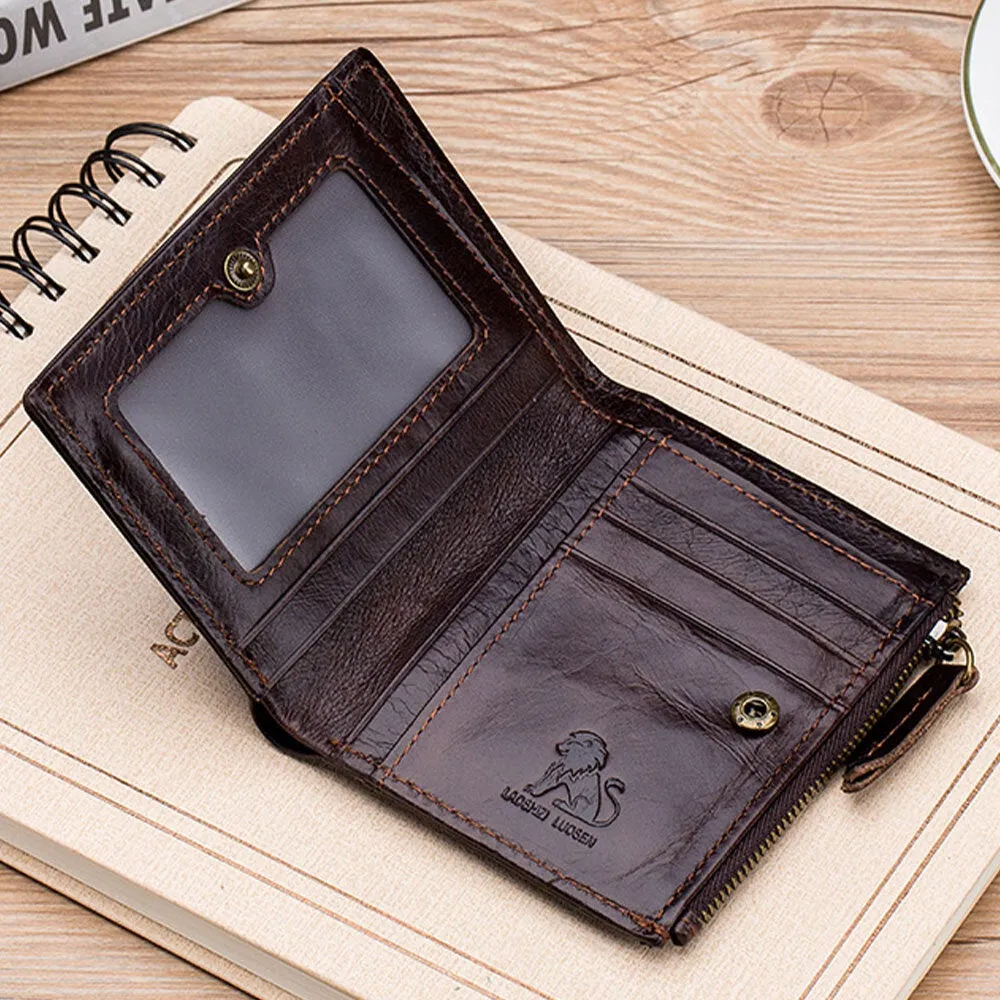 Men Bifold Leather Wallets Hasp Short Large Capacity Coin Purse Card Holder Cowhide