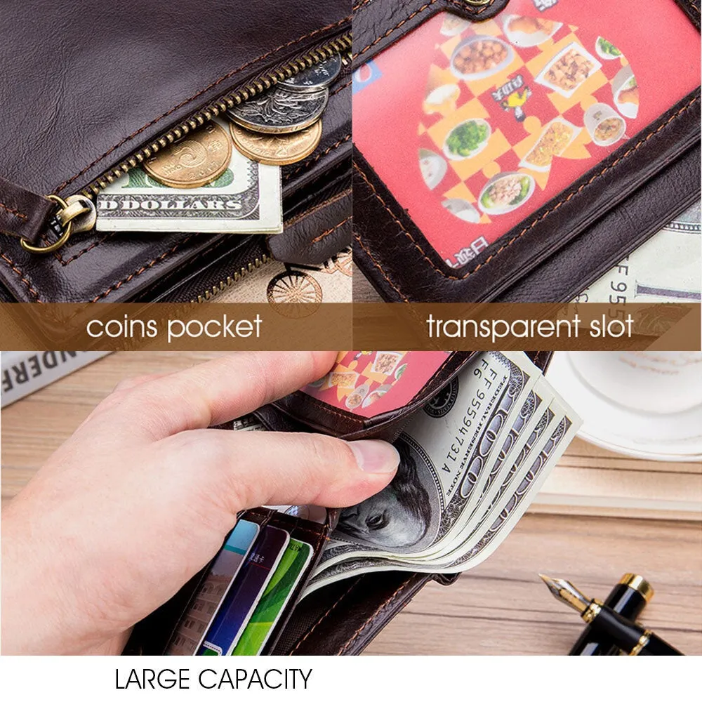 Men Bifold Leather Wallets Hasp Short Large Capacity Coin Purse Card Holder Cowhide