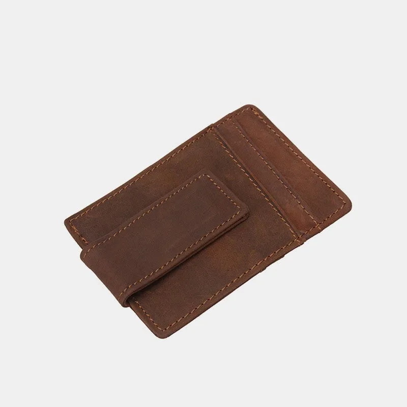 Men Genuine Leather First Layer Retro Multi Card Slot Practical Cash Clip Holder Wallet