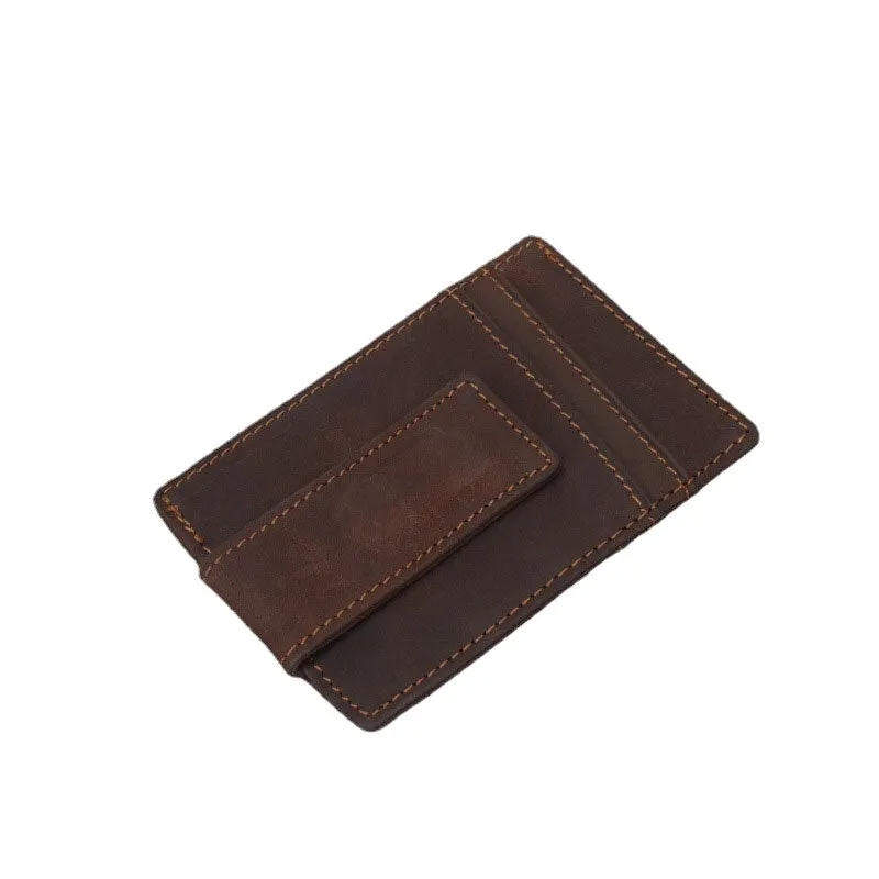 Men Genuine Leather First Layer Retro Multi Card Slot Practical Cash Clip Holder Wallet