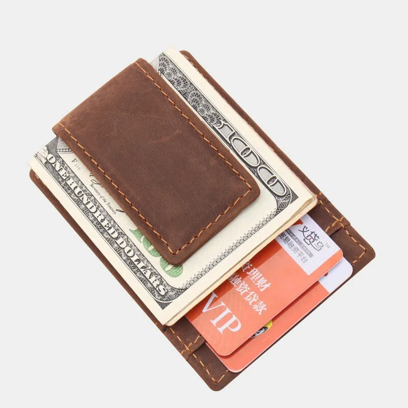 Men Genuine Leather First Layer Retro Multi Card Slot Practical Cash Clip Holder Wallet