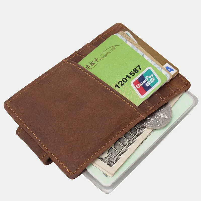 Men Genuine Leather First Layer Retro Multi Card Slot Practical Cash Clip Holder Wallet