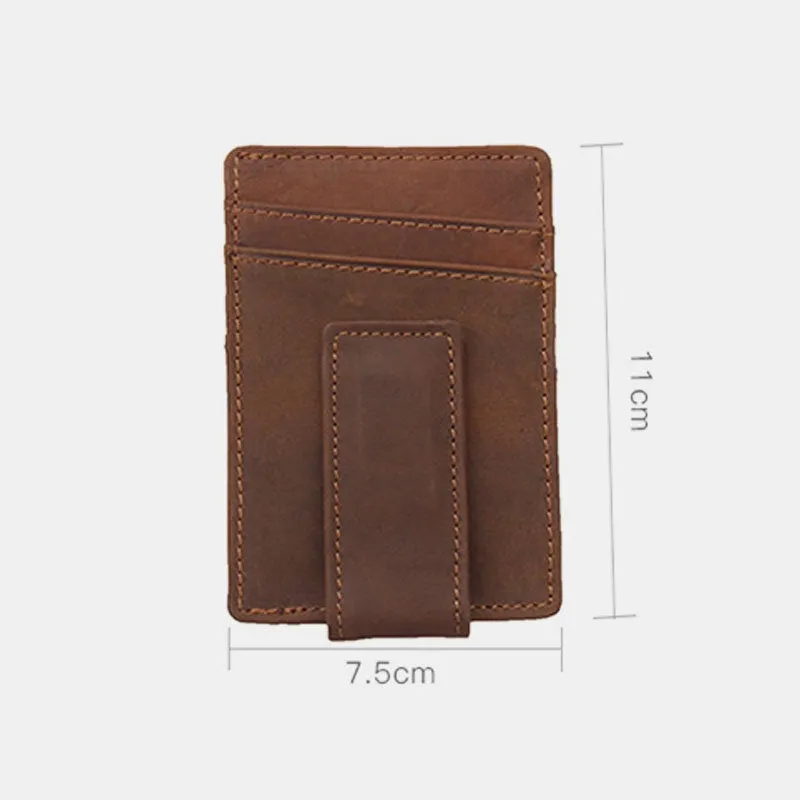 Men Genuine Leather First Layer Retro Multi Card Slot Practical Cash Clip Holder Wallet