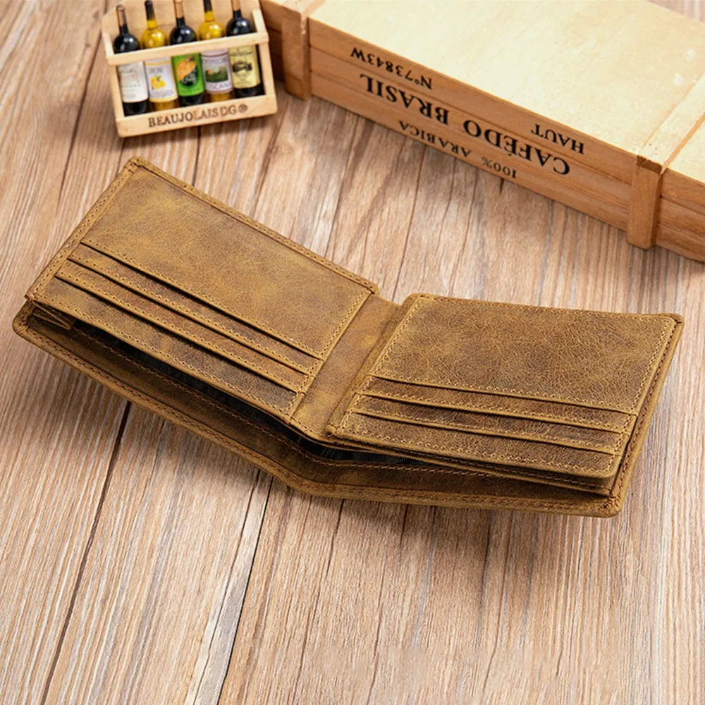 Men Genuine Leather Short Bifold Multi-card Slot ID Wallets Card Case Money Clip Coin Purse Wallet