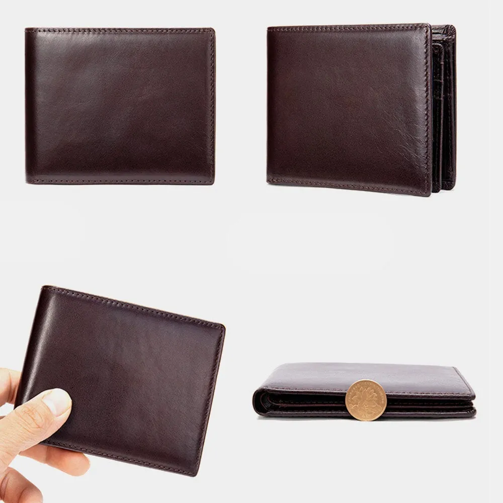 Men Genuine Leather Short Bifold Multi-card Slot ID Wallets Card Case Money Clip Coin Purse Wallet