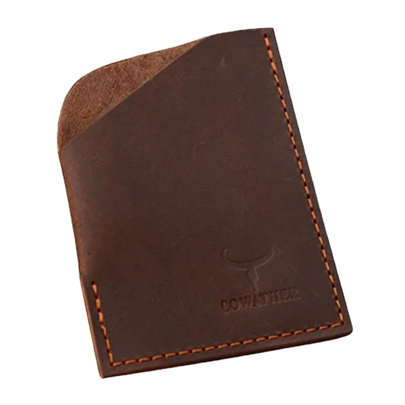 Men Genuine Leather Wallets Retro Open Short Card Holder Money Clip Cowhide Wallets