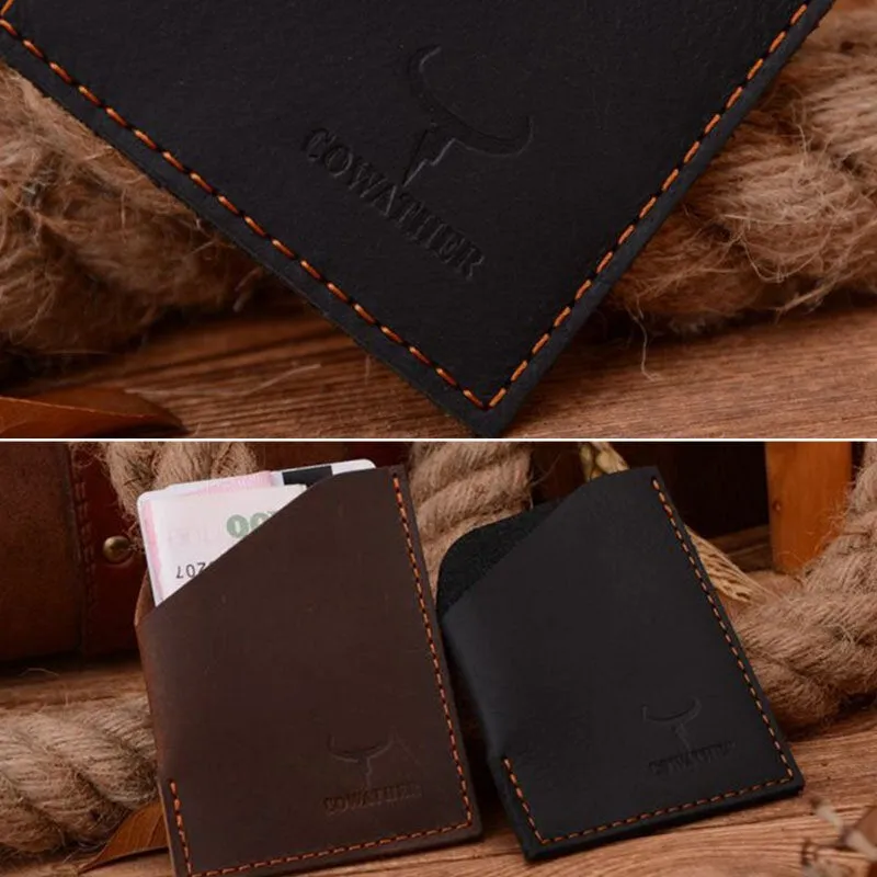 Men Genuine Leather Wallets Retro Open Short Card Holder Money Clip Cowhide Wallets