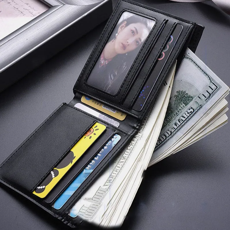 Men Plaid Pattern Bifold Short Wallet Business Embossed Thin Multi-card Slot Card Holder Coin Purse