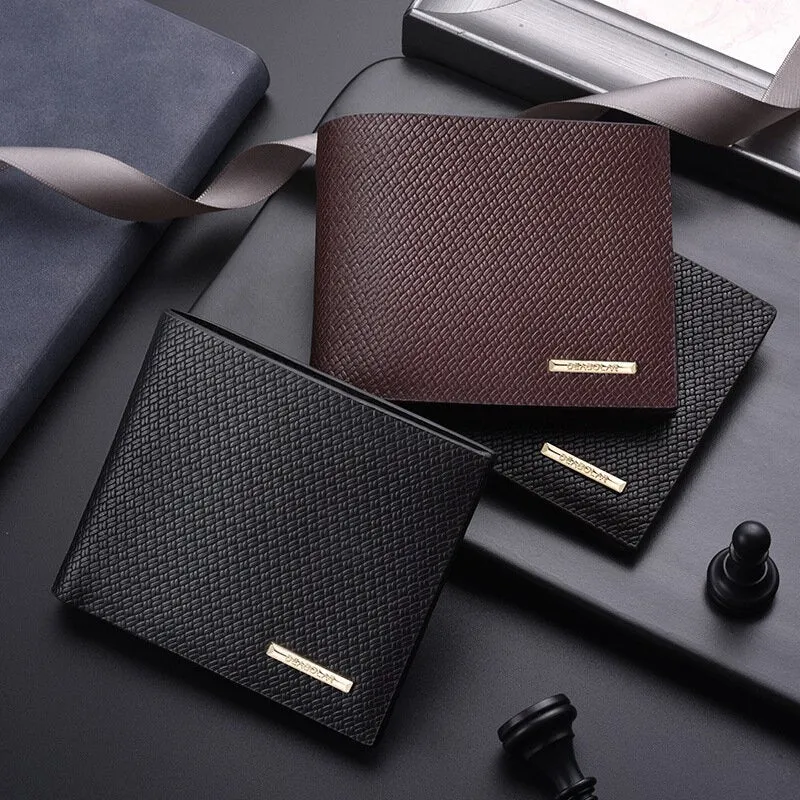 Men Plaid Pattern Bifold Short Wallet Business Embossed Thin Multi-card Slot Card Holder Coin Purse