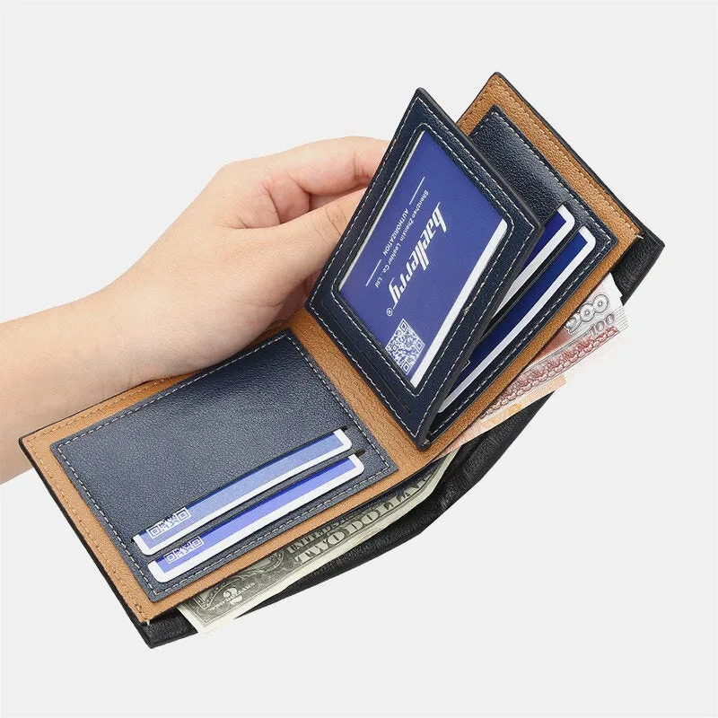 Men PU Leather Short 6 Card Slot Card Holder Business Fashion Bifold Thin Driver License Wallet Coin Purse