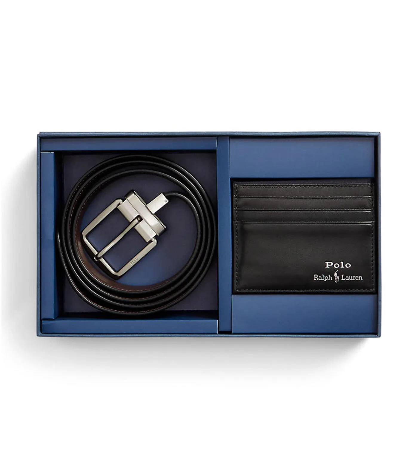 Men's Leather Belt & Card Case Gift Set Black