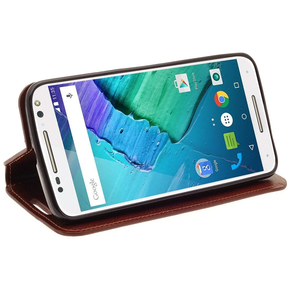 Motorola Droid Turbo 2 Case | Moto X Force Case | Kinzie Bounce Case, Pu Leather Magnetic Fold[Kickstand] Wallet Case with ID & Card Slots for Motorola Droid Turbo 2/X Force/Kinzie Bounce - Brown