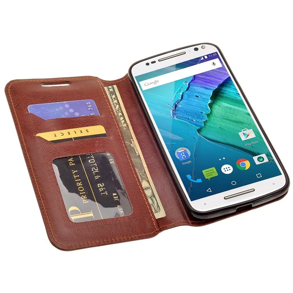 Motorola Droid Turbo 2 Case | Moto X Force Case | Kinzie Bounce Case, Pu Leather Magnetic Fold[Kickstand] Wallet Case with ID & Card Slots for Motorola Droid Turbo 2/X Force/Kinzie Bounce - Brown