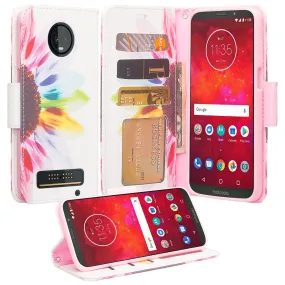 Motorola Moto Z3 Play Case, Moto Z3 Play Wallet Case, Wrist Strap Pu Leather Wallet Case [Kickstand] with ID & Credit Card Slots - Vivid Sunflower