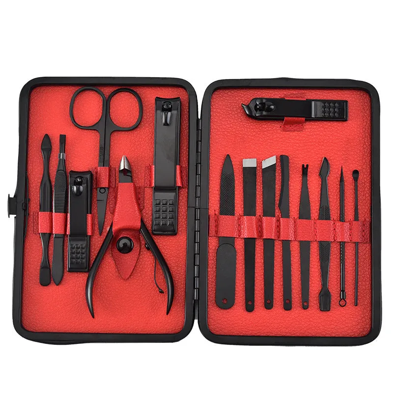 Nail Clippers 18-Piece Black Nail Clippers Set Manicure Nail Scissors Manicure Set Fixed Logo