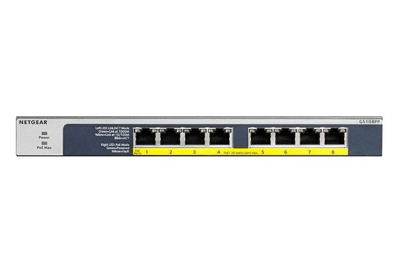 Netgear 8-port Gigabit Ethernet Unmanaged High-Power FlexPoE PoE  Switch with 8 PoE  Ports (123W)