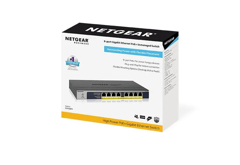 Netgear 8-port Gigabit Ethernet Unmanaged High-Power FlexPoE PoE  Switch with 8 PoE  Ports (123W)