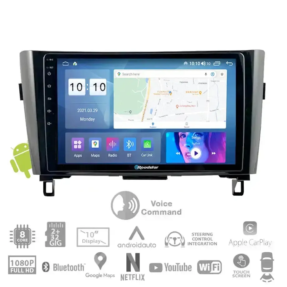 Nissan X-Trail (15-On) - 10.1 Inch Roadstar Android Entertainment & GPS System With Voice Command