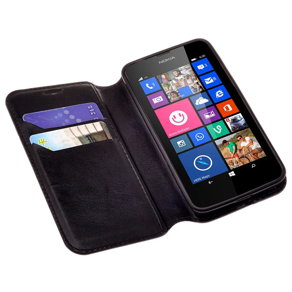 Nokia Lumia 635 Case, Nokia Lumia 635 Wallet Case, Slim Flip Folio [Kickstand] Pu Leather Wallet Case with ID & Card Slots & Pocket - Black