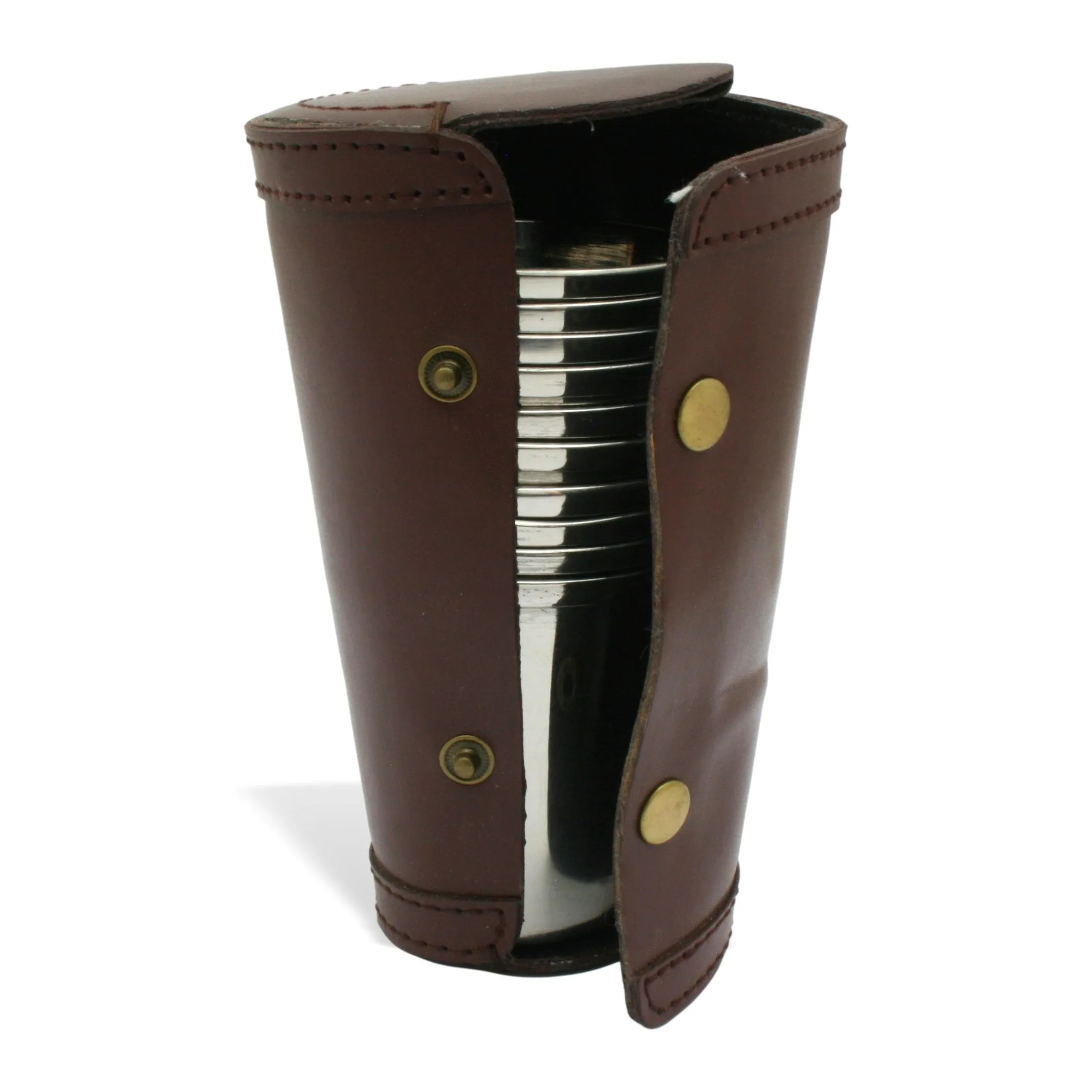 Partridge Numbered 1-10 Stackable Stirrup Cups In Brown Leather Case (4oz Cups)