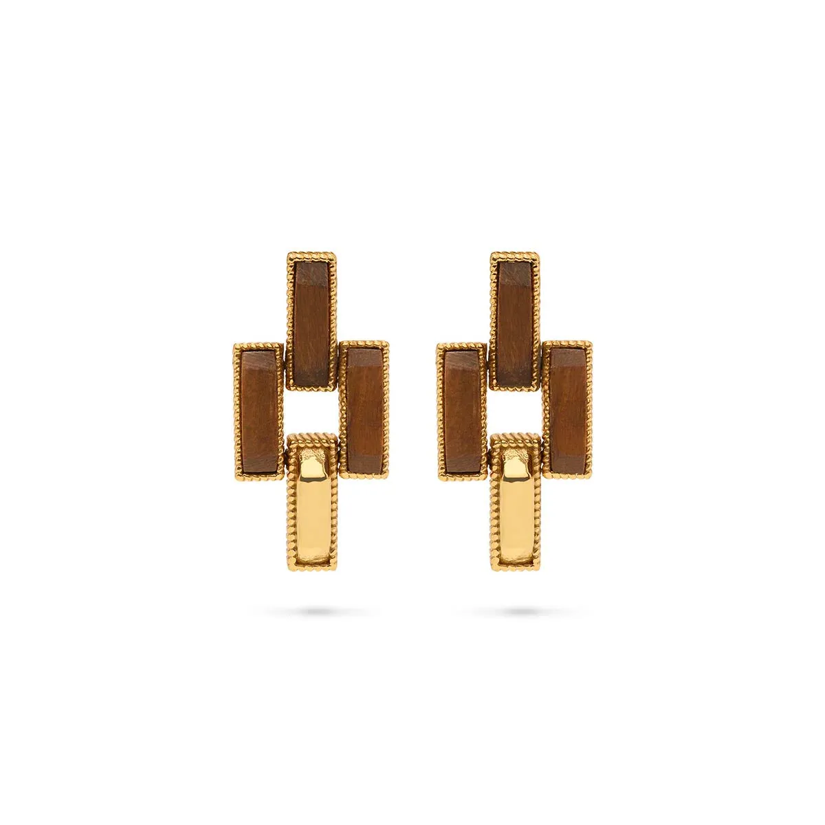 Pathway Post Small Link Earrings - Gold/Teak