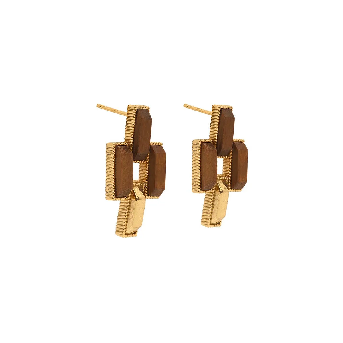 Pathway Post Small Link Earrings - Gold/Teak