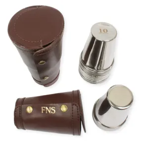 Personalised 4oz Stacking Steel Stirrup Cups In Leather Case (4 or 1-10 cups)