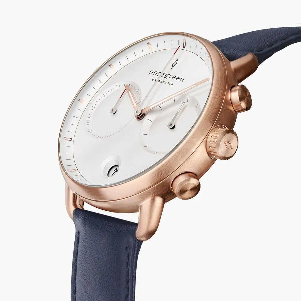 Pioneer | White Dial - Navy Leather