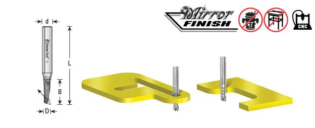 Plastic Cutting Spiral 'O' Flute CNC Router Bit | 1⁄4 Dia x 1 1⁄2 x 1⁄4 Shank x 3" Long Up-Cut | 51413 | 738685514139